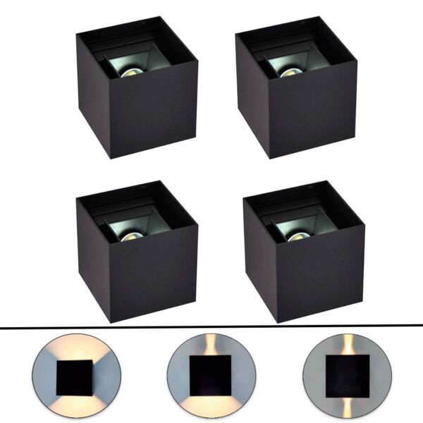 4 stk. Udendørs Væglampe - Facadelampe - Sort - G9 - Up & Down Light