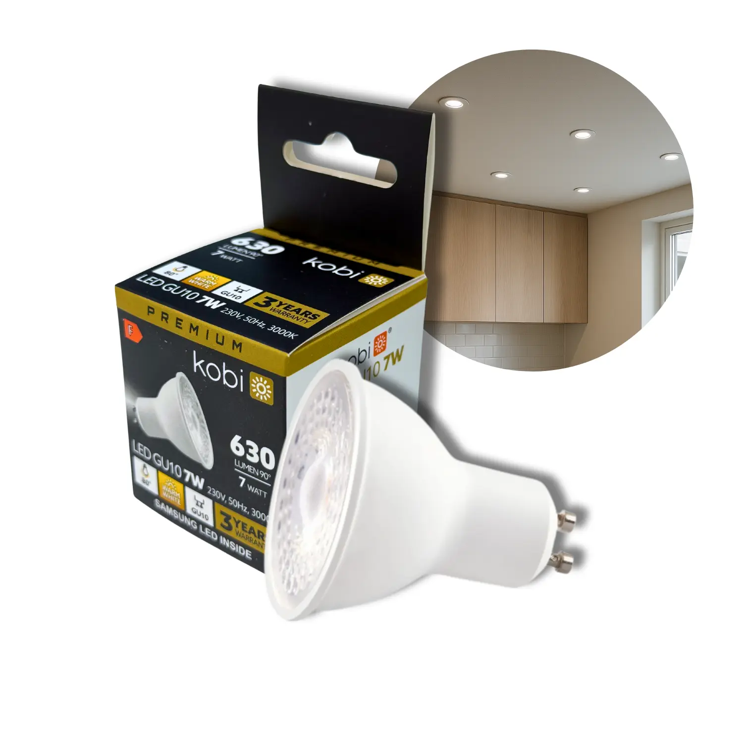 7W - LED GU10 - 3000K - 630lm - SAMSUNG LED - Ikke Dæmpbar