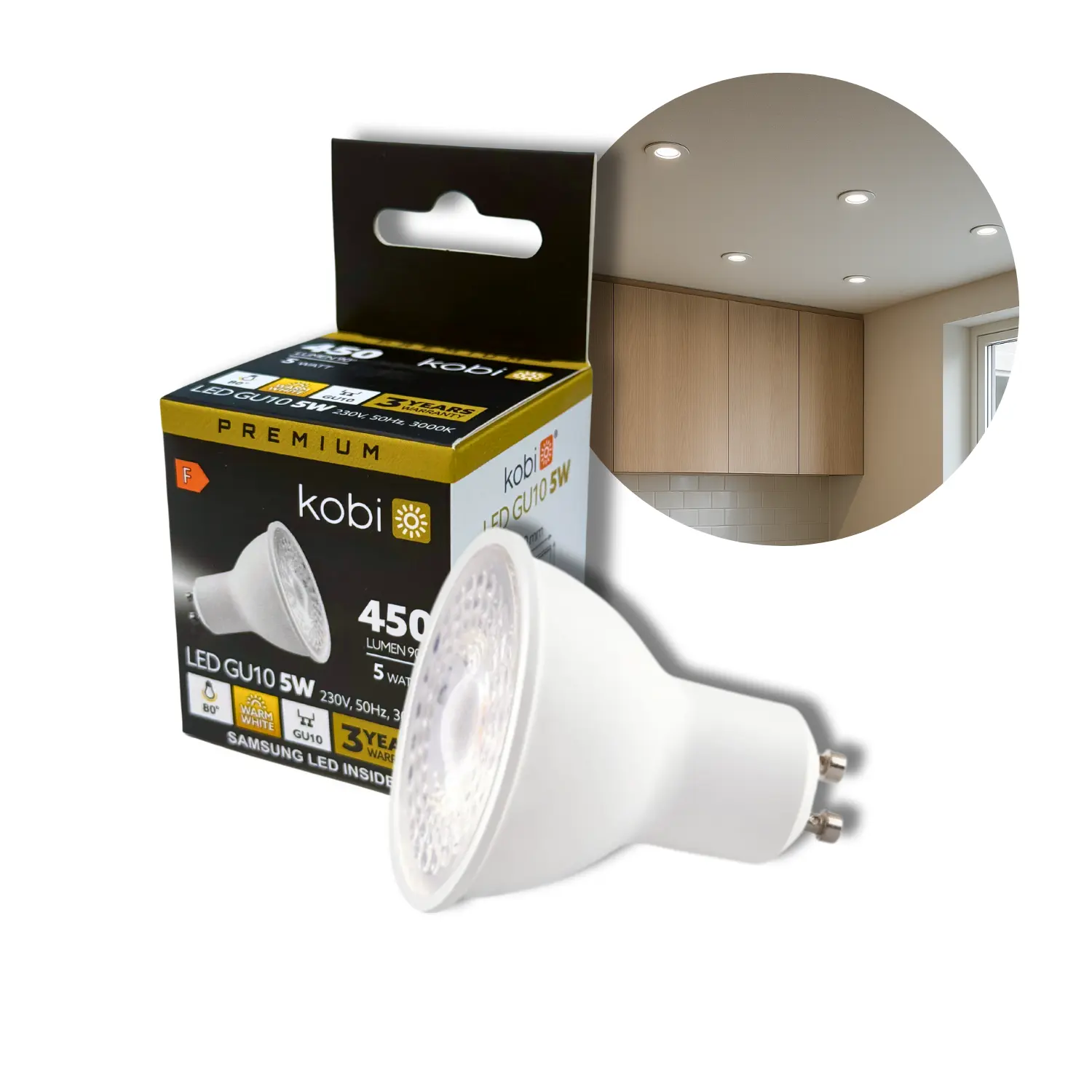 5W - LED GU10 - 3000K - 450lm - SAMSUNG LED - Ikke Dæmpbar
