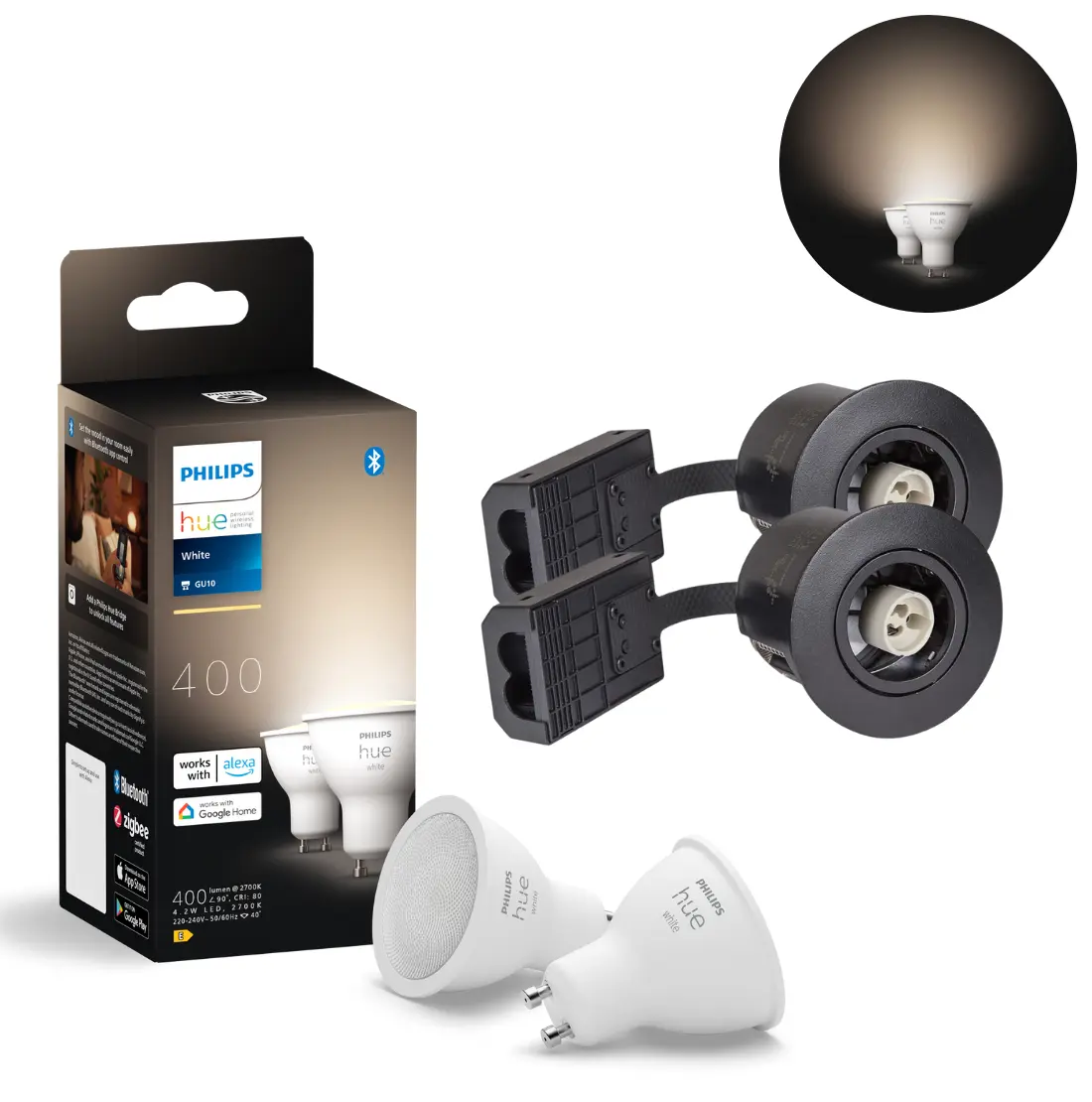 Udendørs Indbygningsspot - 2-Pak - Inkl. Philips Hue Gu10 - White - 2700K - 400lm - 4,2W - Sort