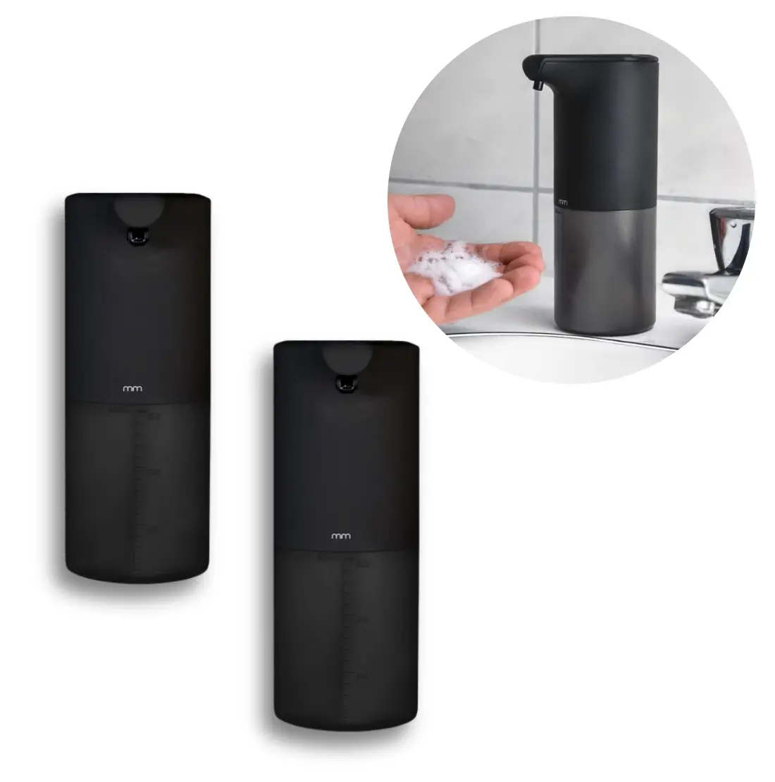 Sæbedispenser - 2 stk. Pakke - Med Sensor - 350ml - Mat Sort