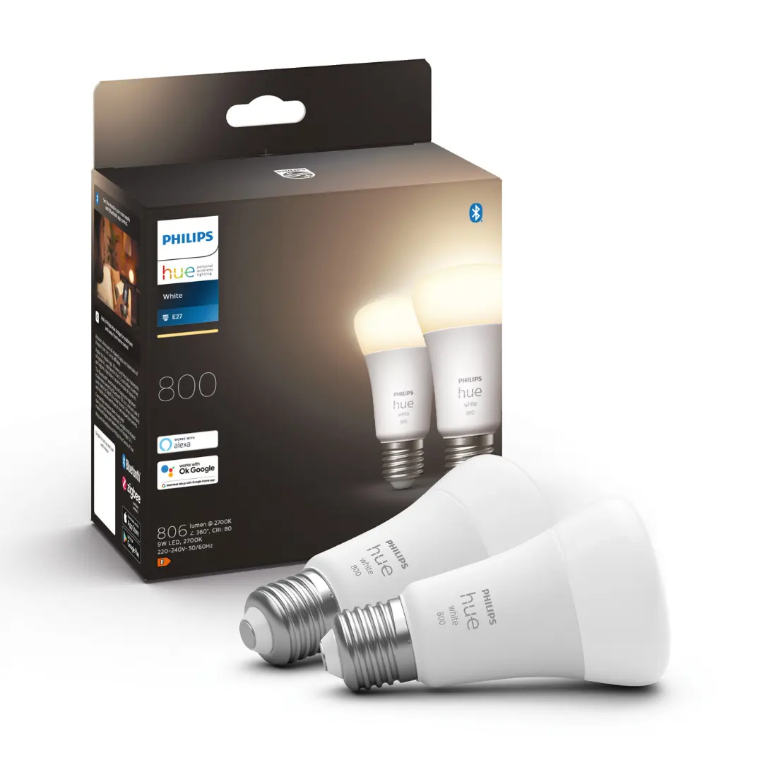 Philips Hue E27  - 2-pak - White - 2700K - 9W - 806lm