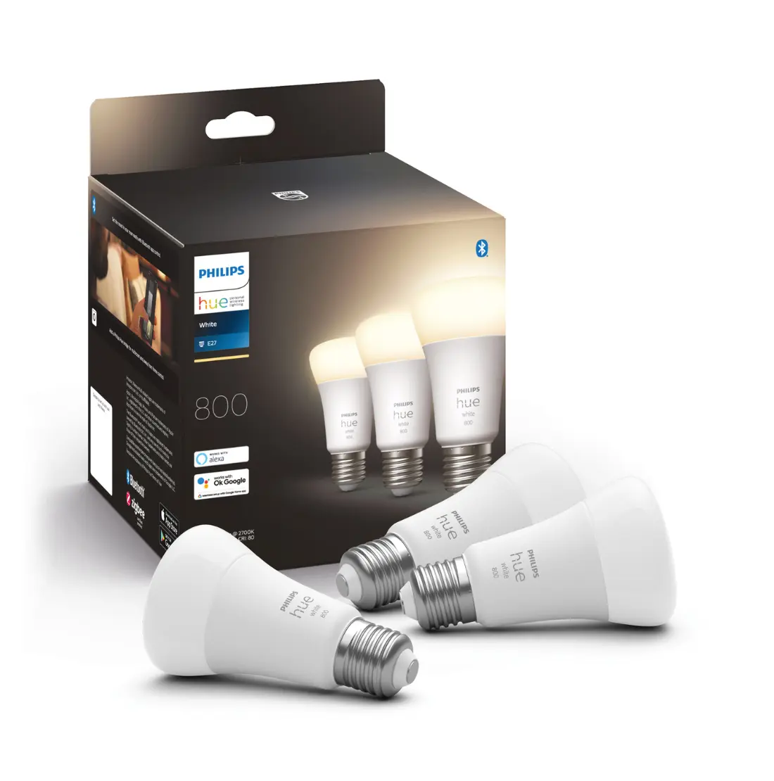 Philips Hue E27 - 3-pak - White - 2700K - 806lm - 9W