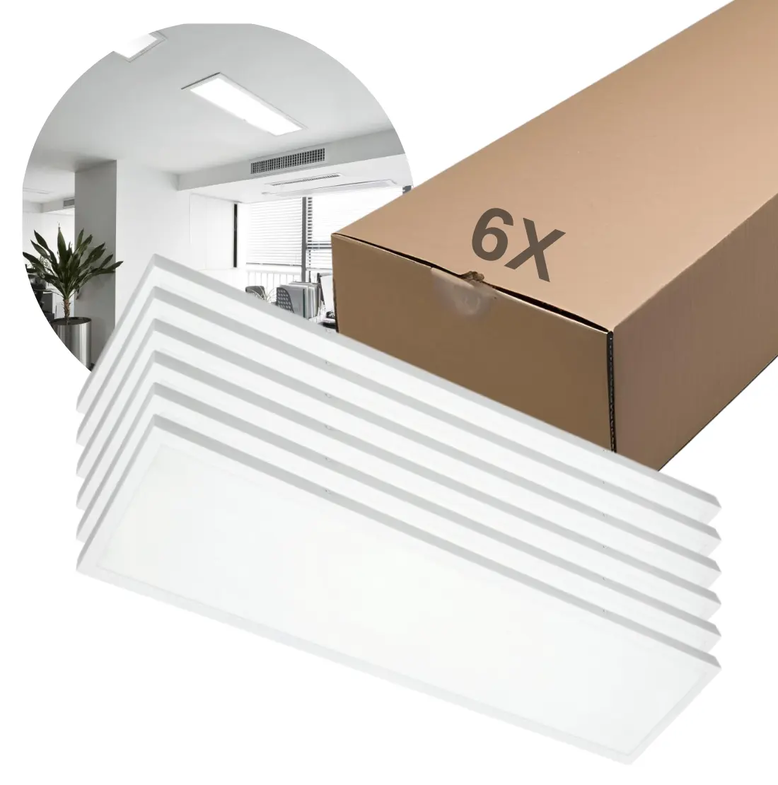 LED Panel 30x120 - 6-Pak - 4000K - 3960lm - 36W - BRISBANE - Indbygget Ramme - Hvid