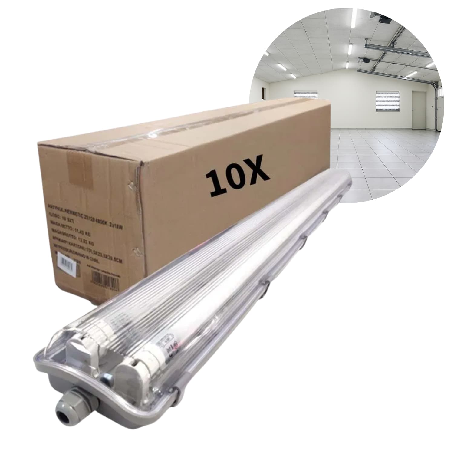 LED Industriarmatur - 120cm - 10 stk. Pakke (Sætpris) - 2x18W - T8 LED Rør - 4000K