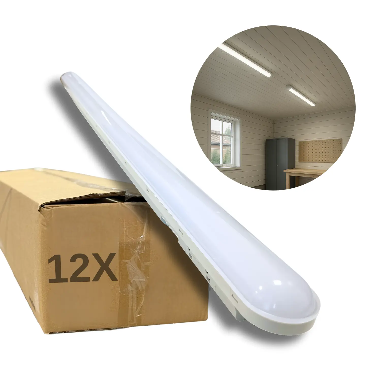 LED Armatur 120cm - 12-Pak - 4000K - 156lm/W - 36W - IP65 - SolidLine - Gennemfortrådet
