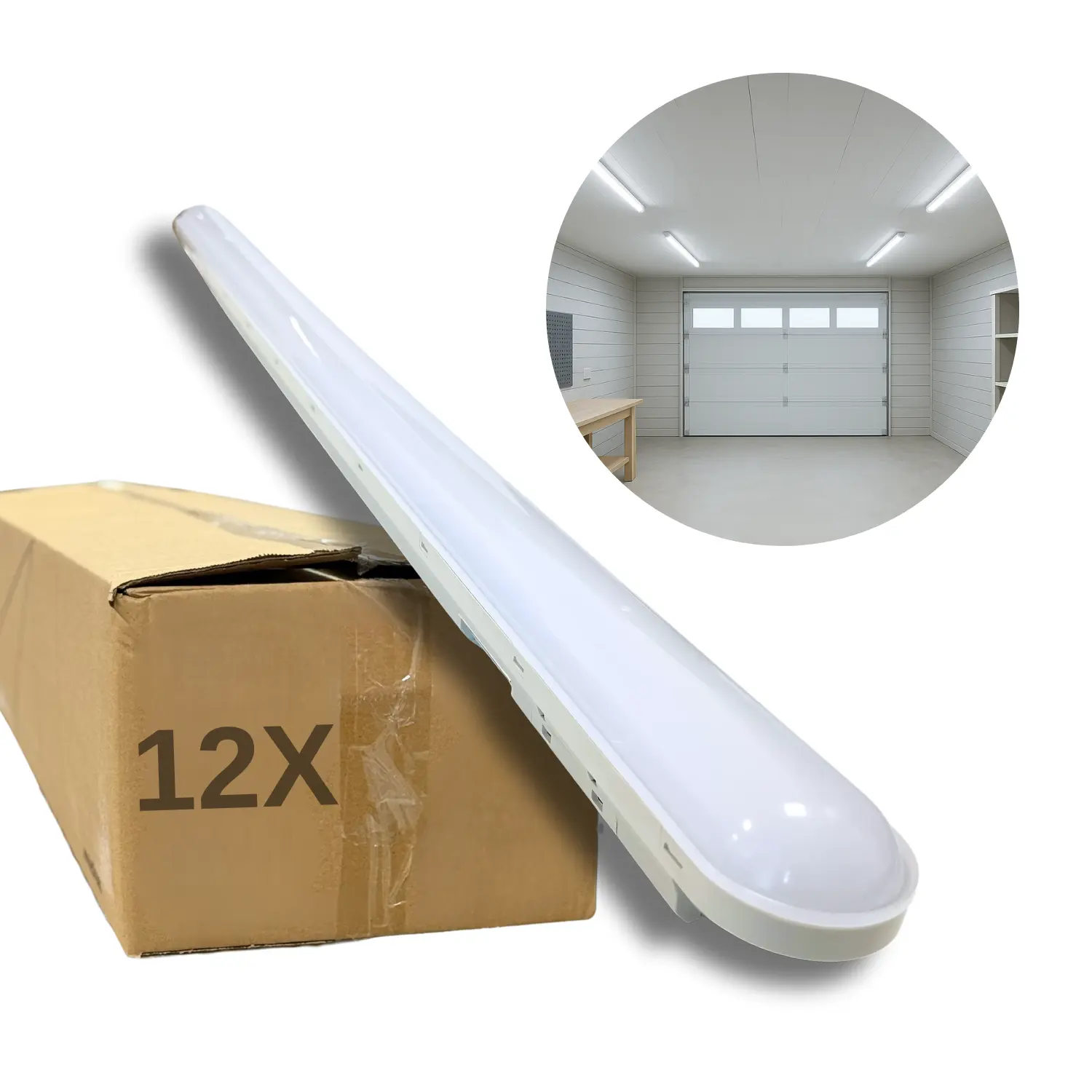 LED Armatur 120cm - 12-Pak - 6500K - 156lm/W - 36W - IP65 - SolidLine - Gennemfortrådet