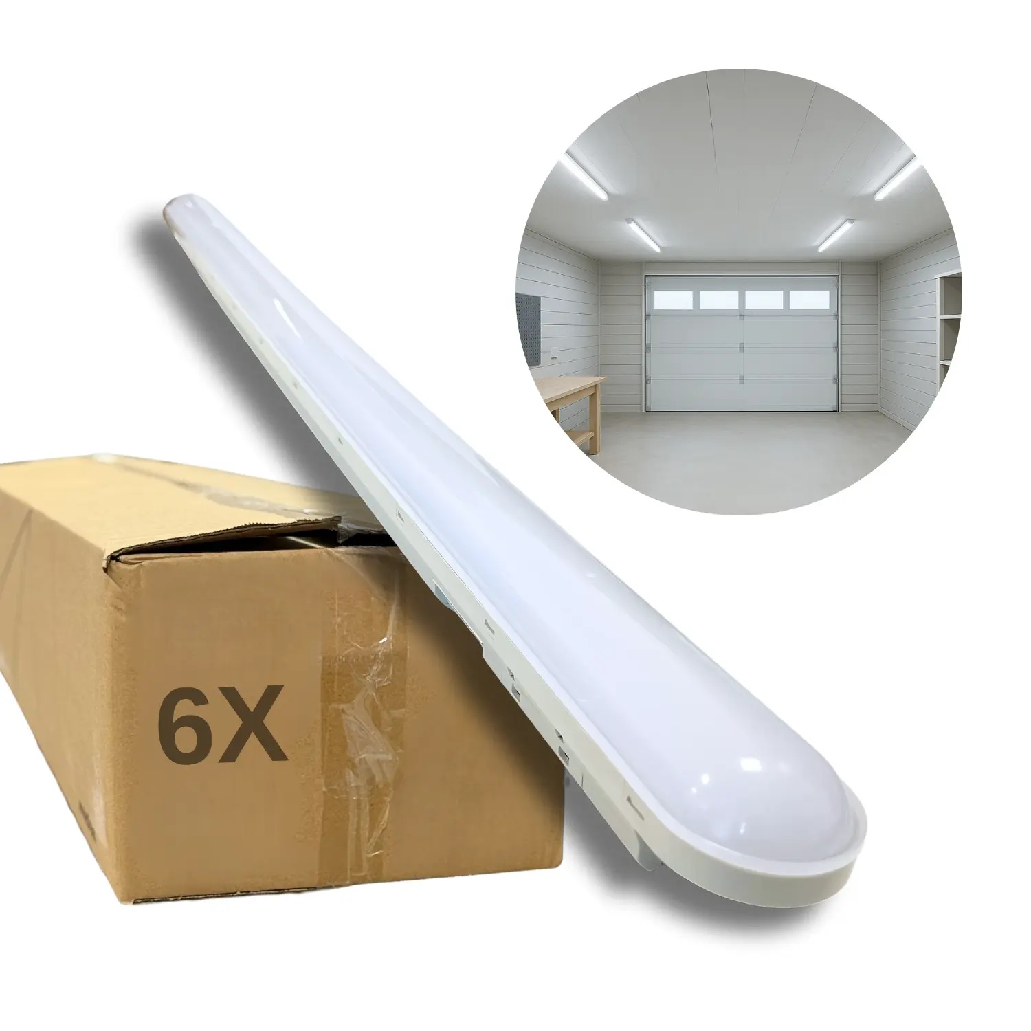 LED Armatur 120cm - 6-Pak - 6500K - 156lm/W - 36W - IP65 - SolidLine - Gennemfortrådet