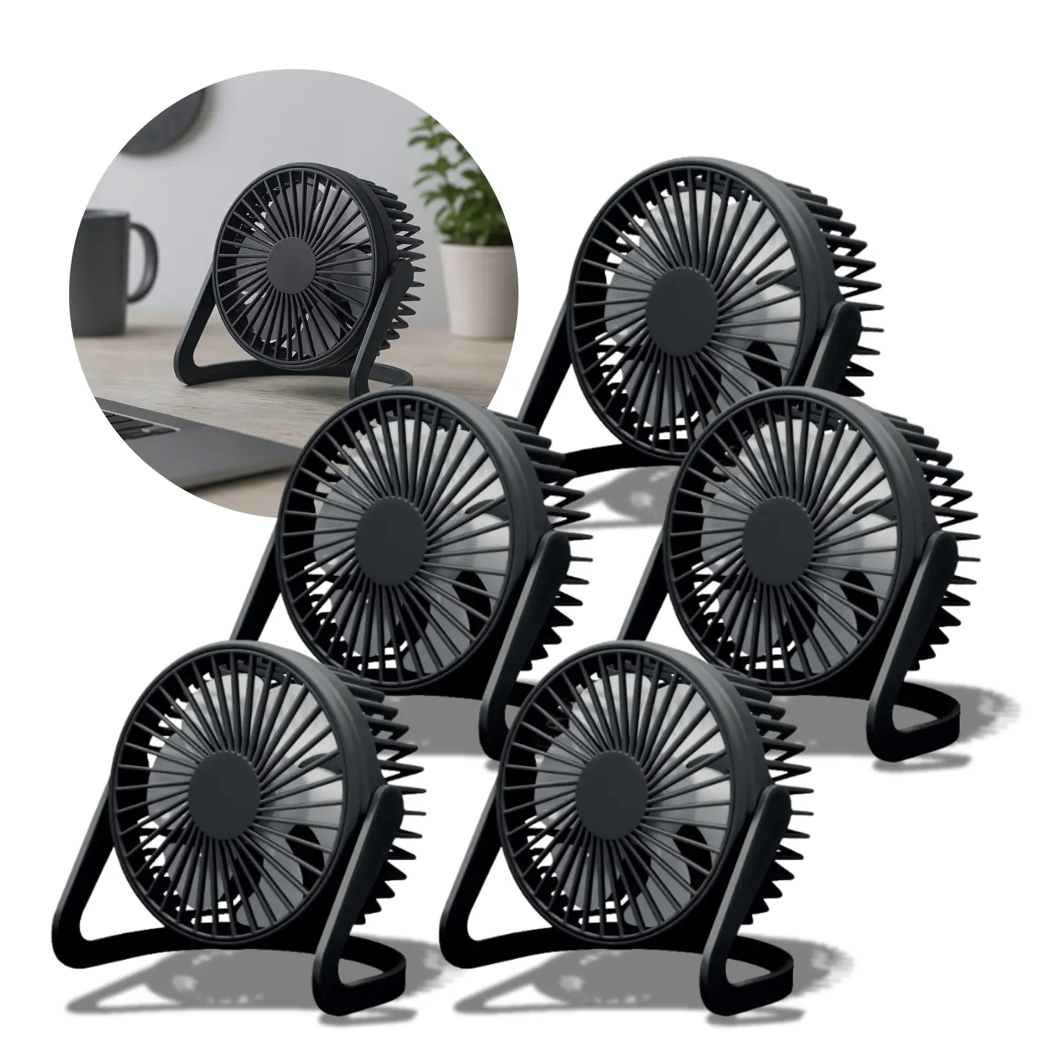 USB Ventilator - 5-Pak - Ø15cm - Bord Ventilator - Sort