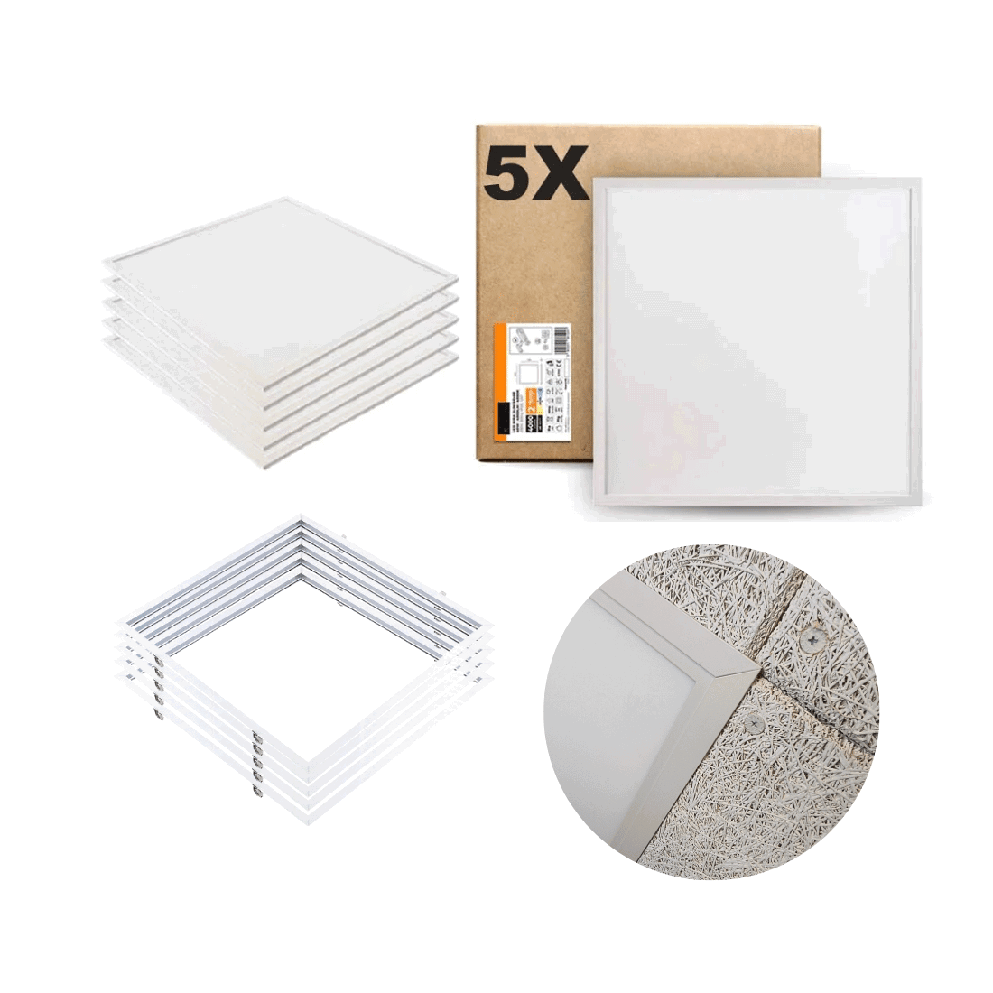 LED Panel 60x60 - 5-Pak - 4000K - 4000lm - 40W - NIRA - Inkl. Indbygningsramme - Hvid
