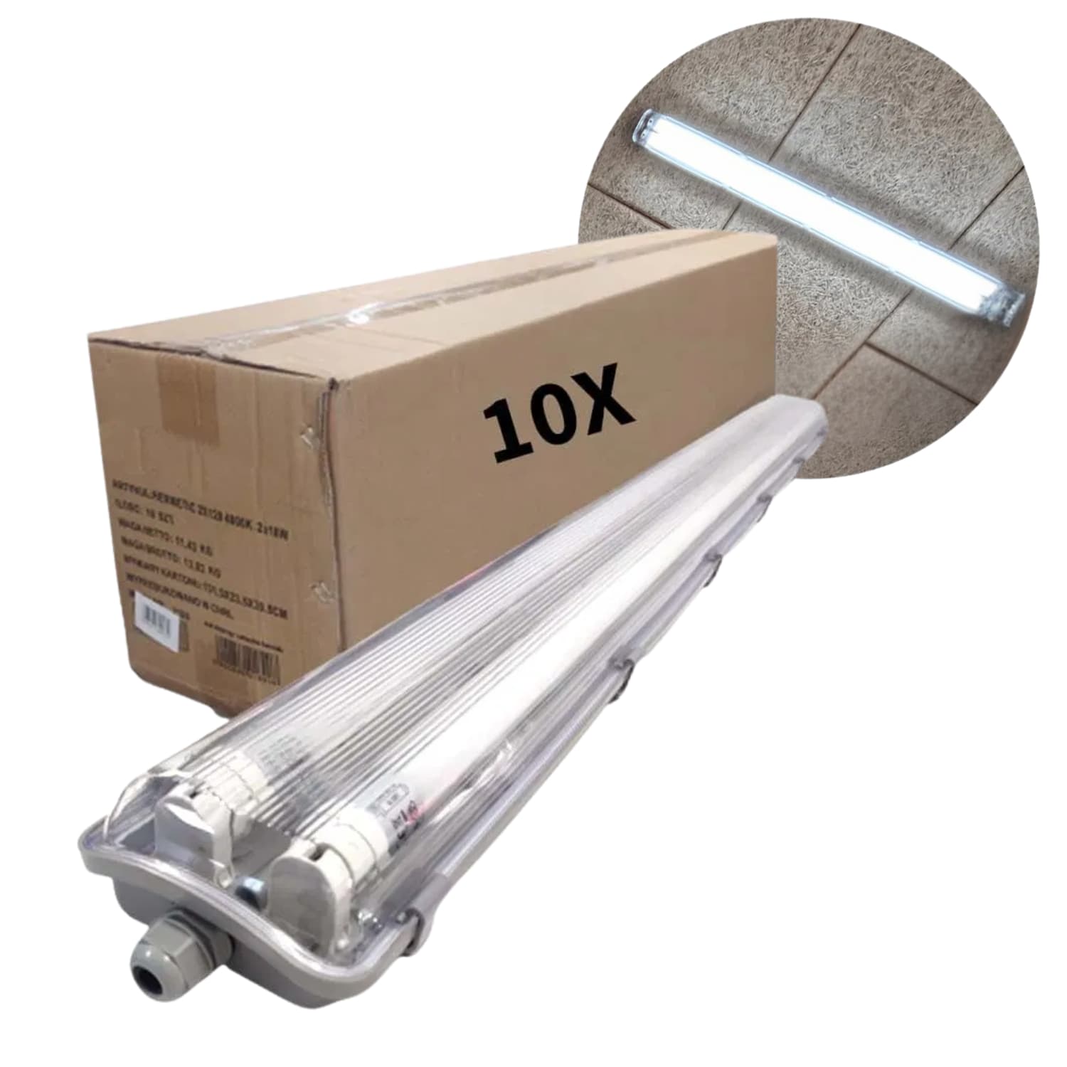 LED Industriarmatur 120cm - 10 stk. Pakke (Sætpris) - 6500K - 2x18W - T8 Rør
