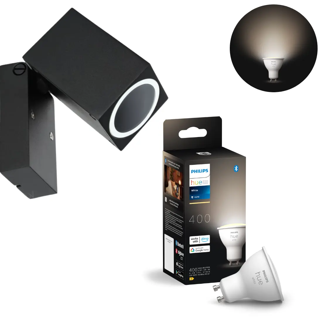 Udendørs Væglampe - Inkl. Philips Hue 1xGu10 - Sort Spotlampe