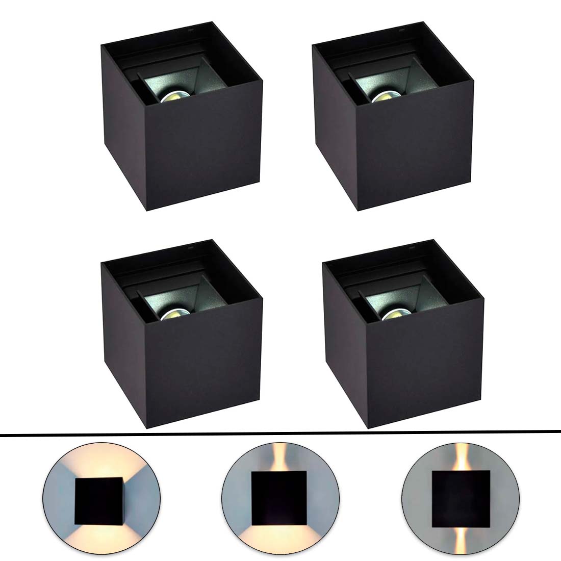 4 stk. Udendørs Væglampe - Facadelampe - Sort - G9 - Up & Down Light