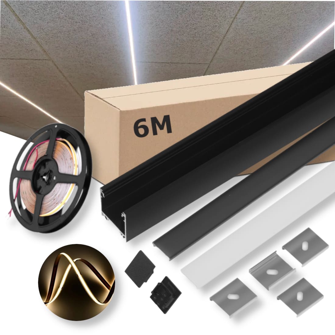 Lyskinne til Troldtekt COB - 6m Sæt - 24v LED - Sort - 3000K