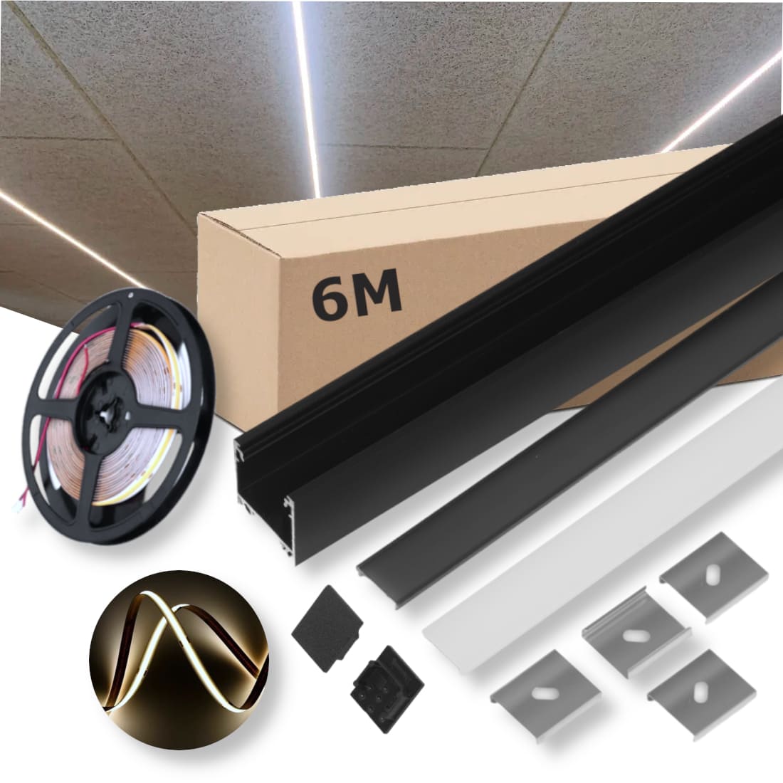 Lyskinne til Troldtekt COB - 6m Sæt - 24v LED - Sort - 4000K