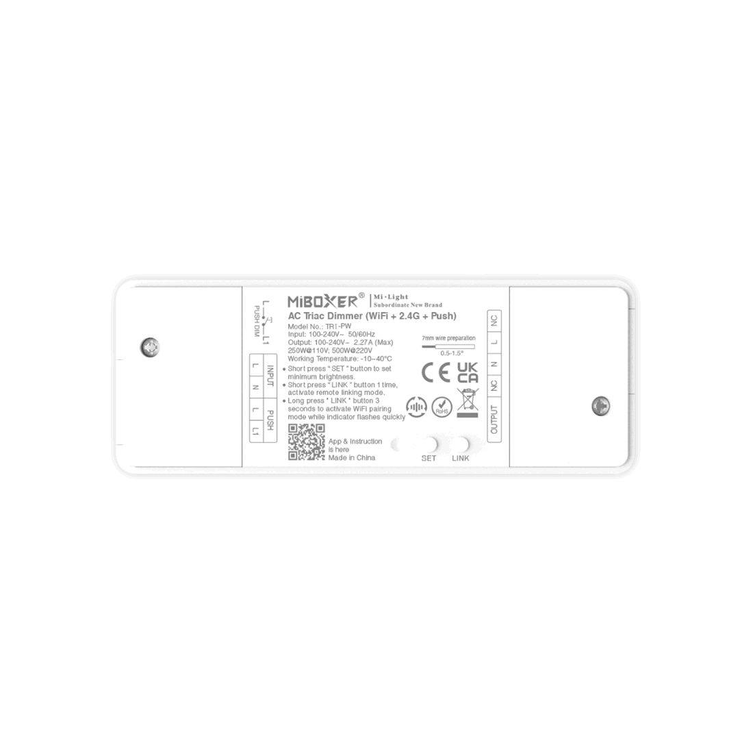 WiFi Lysdæmper - 500w - Triac - WiFi+2.4GHz+Push