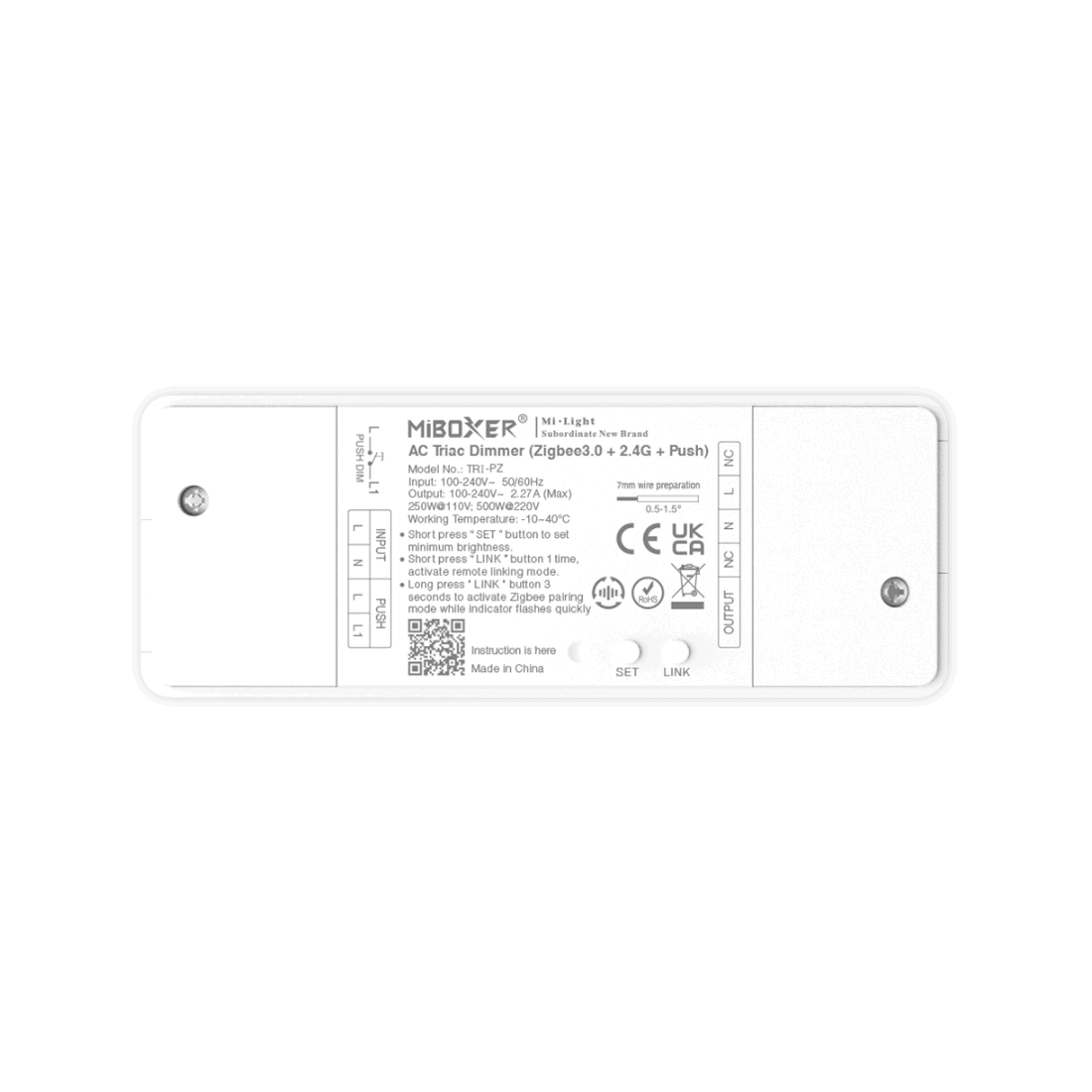 Zigbee Lysdæmper - 500w - Triac - Zigbee 3.0+2.4GHz+Push