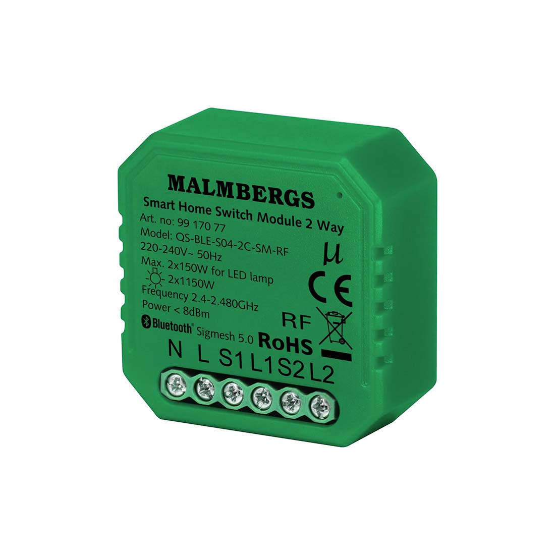 Bluetooth Relæ - App Styring - 2 Udgange - Max. 2x150W
