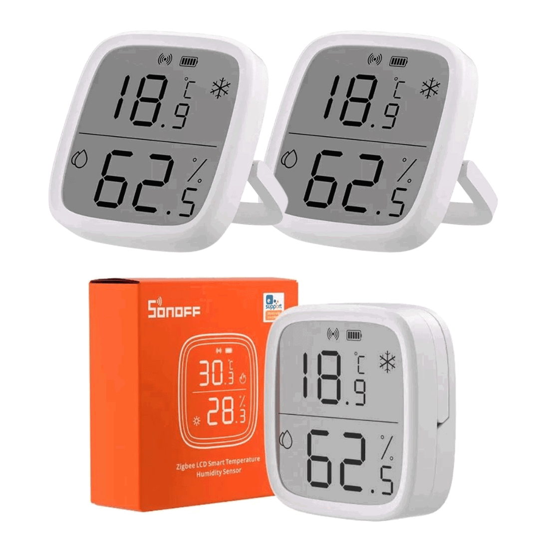 Sonoff Zigbee Temp. & Fugt Sensor - 3 stk. Pakke - LCD Display - SNZB-02D