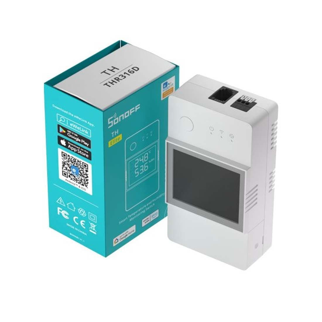 Sonoff TH16 Elite - Smart temperatur- og fugtigheds - THR316D
