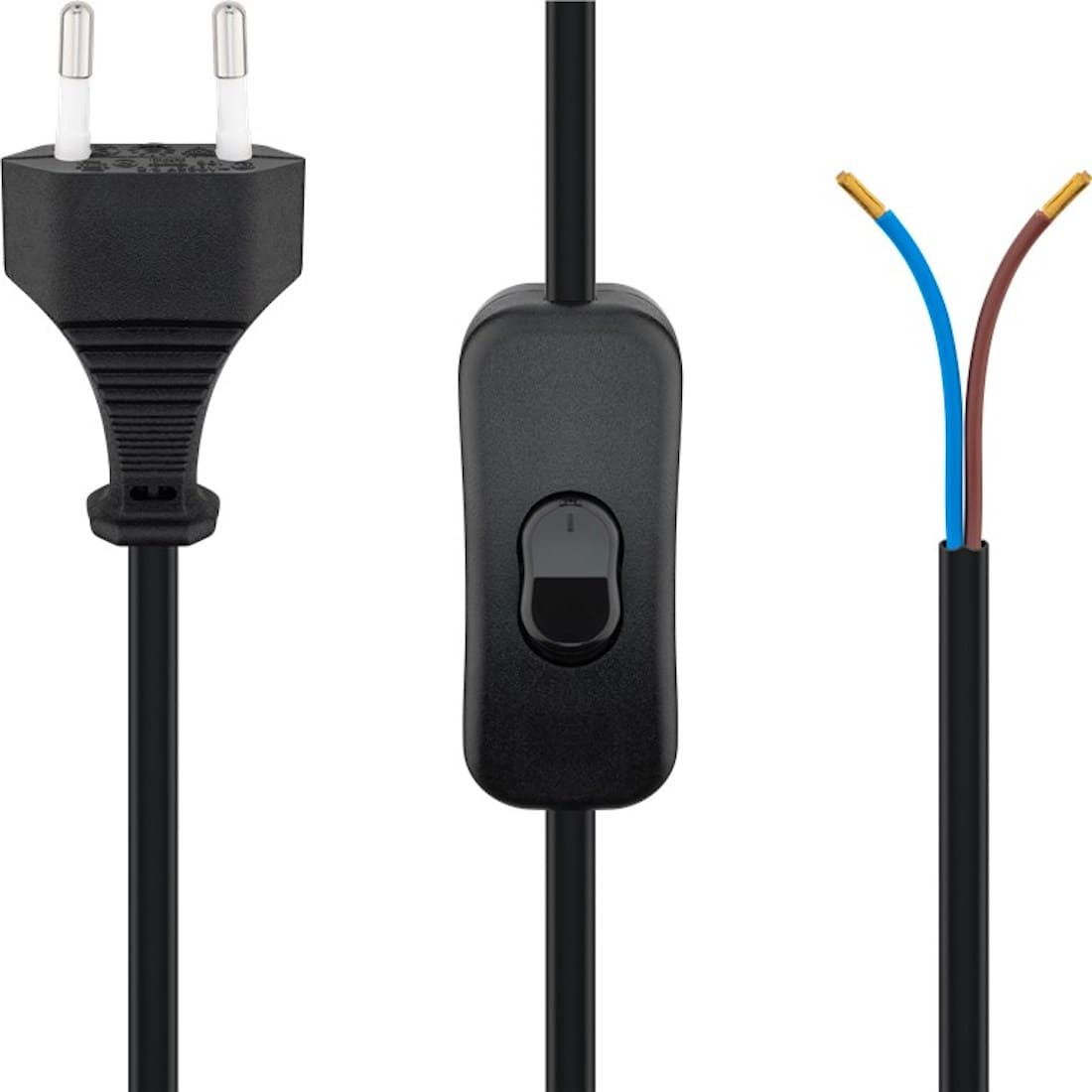 Ledning med afbryder - Sort - 1,5m (51350)