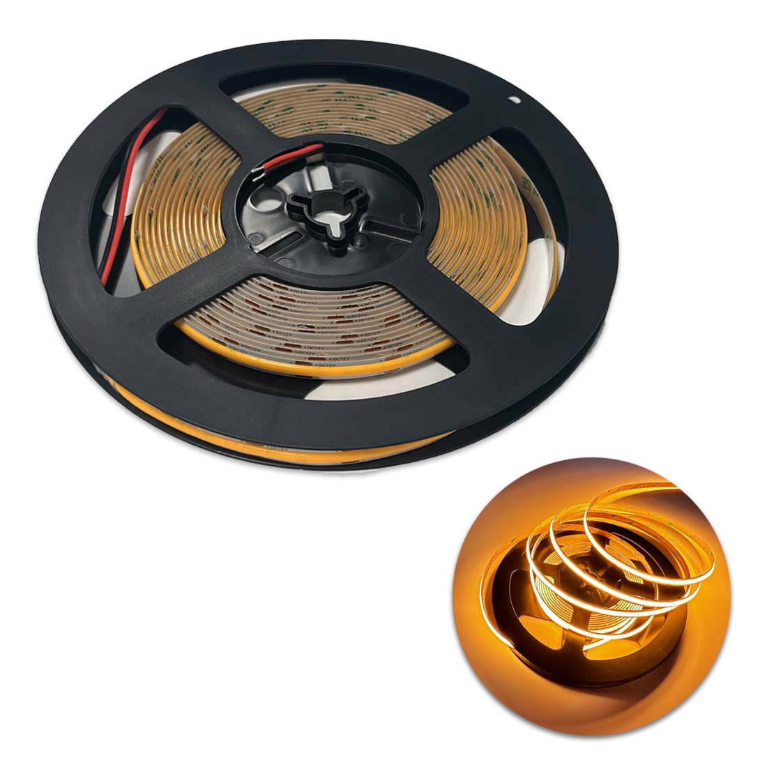 COB LED Strip 12V - 5m - Gul - 8mm - IP20 - Dæmpbar