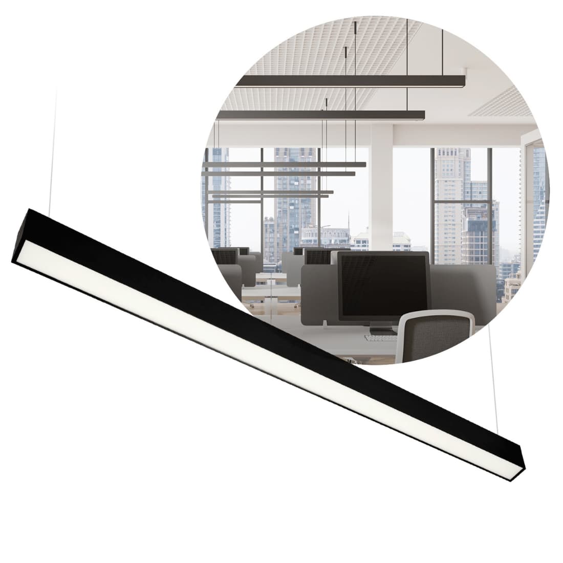 Kontor Loftlampe 120cm - 4000K - 2600lm - 20W - KOLINE K1 - Sort