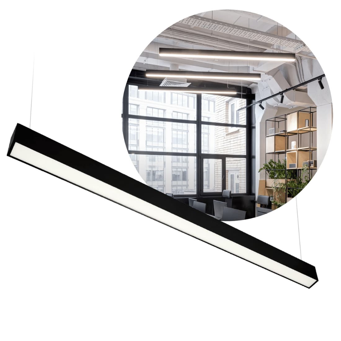 Kontor Loftlampe 120cm - 4000K - 4800lm - 40W - KOLINE K1 - Sort