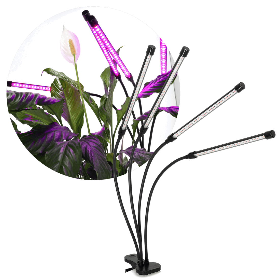 LED Grolys Lampe - 4 lyselementer - Med klemme