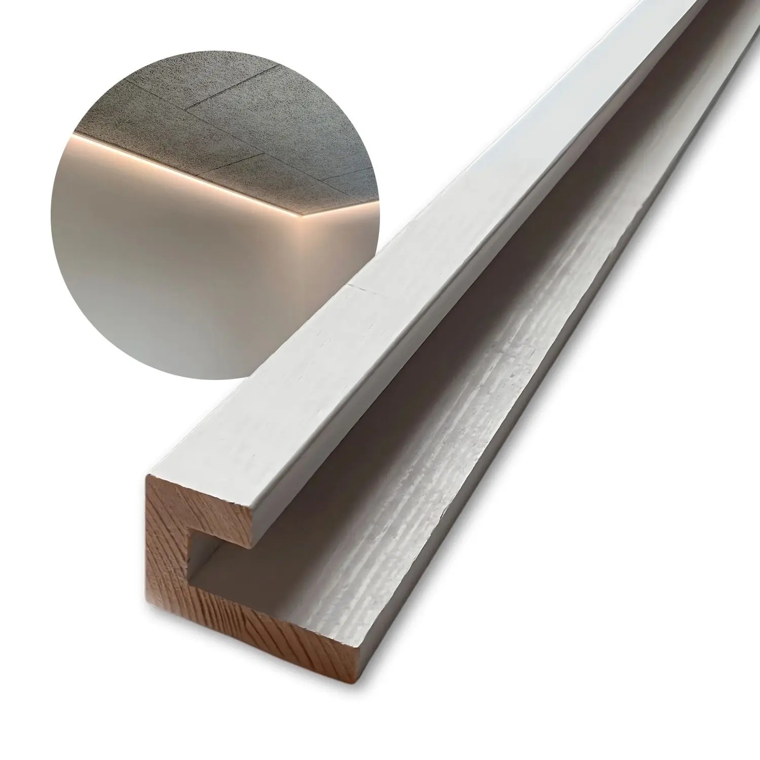 Træskinne for indirekte lys - 150cm - Til LED Strip - Hvid