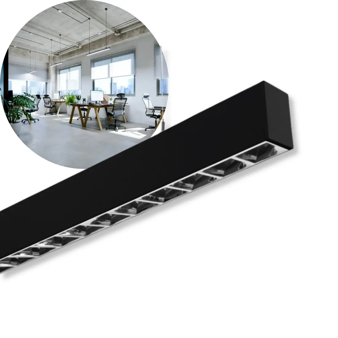 Kontor Loftlampe 120cm - CCT - 3300lm - 30W - KOLINE K2 - UGR19 - Sort