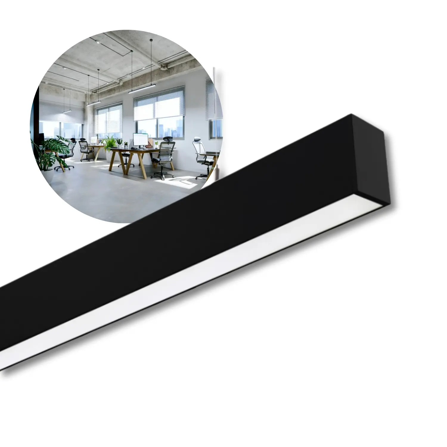 Kontor Loftlampe 120cm - CCT - 4800lm - 40W - KOLINE K2 - Sort
