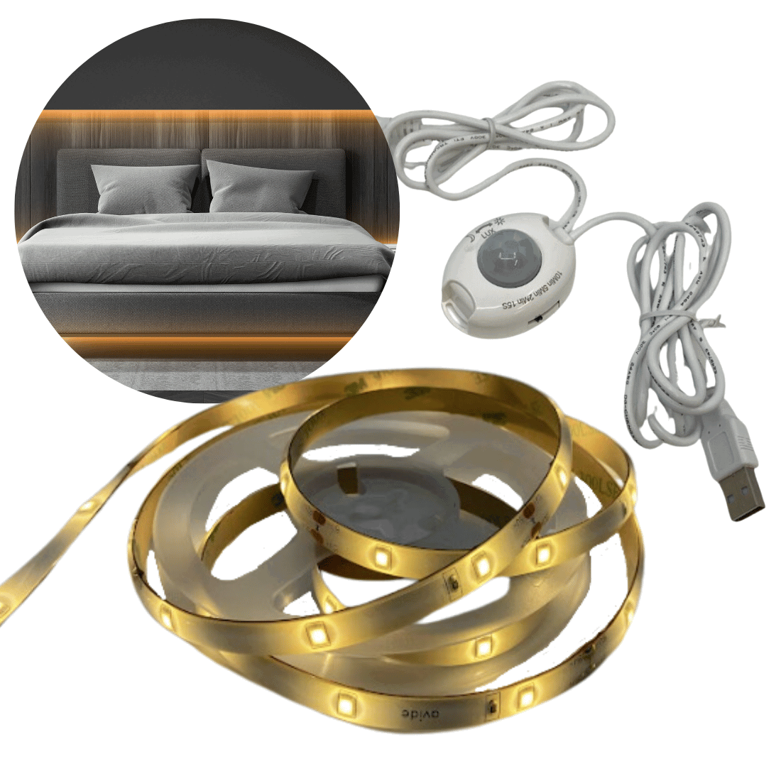 LED Strip til seng m/ sensor - 5V - USB-A - 1,2m - 3W - 4000K