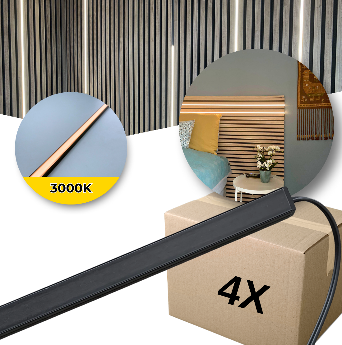LED til Akustikpanel - Alt-i-en - 3000K - 4x120cm - 10x10mm - 11.60W