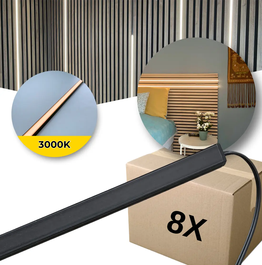 LED til Akustikpanel - Alt-i-en - 3000K - 8x60cm - 10x10mm - 3.6W