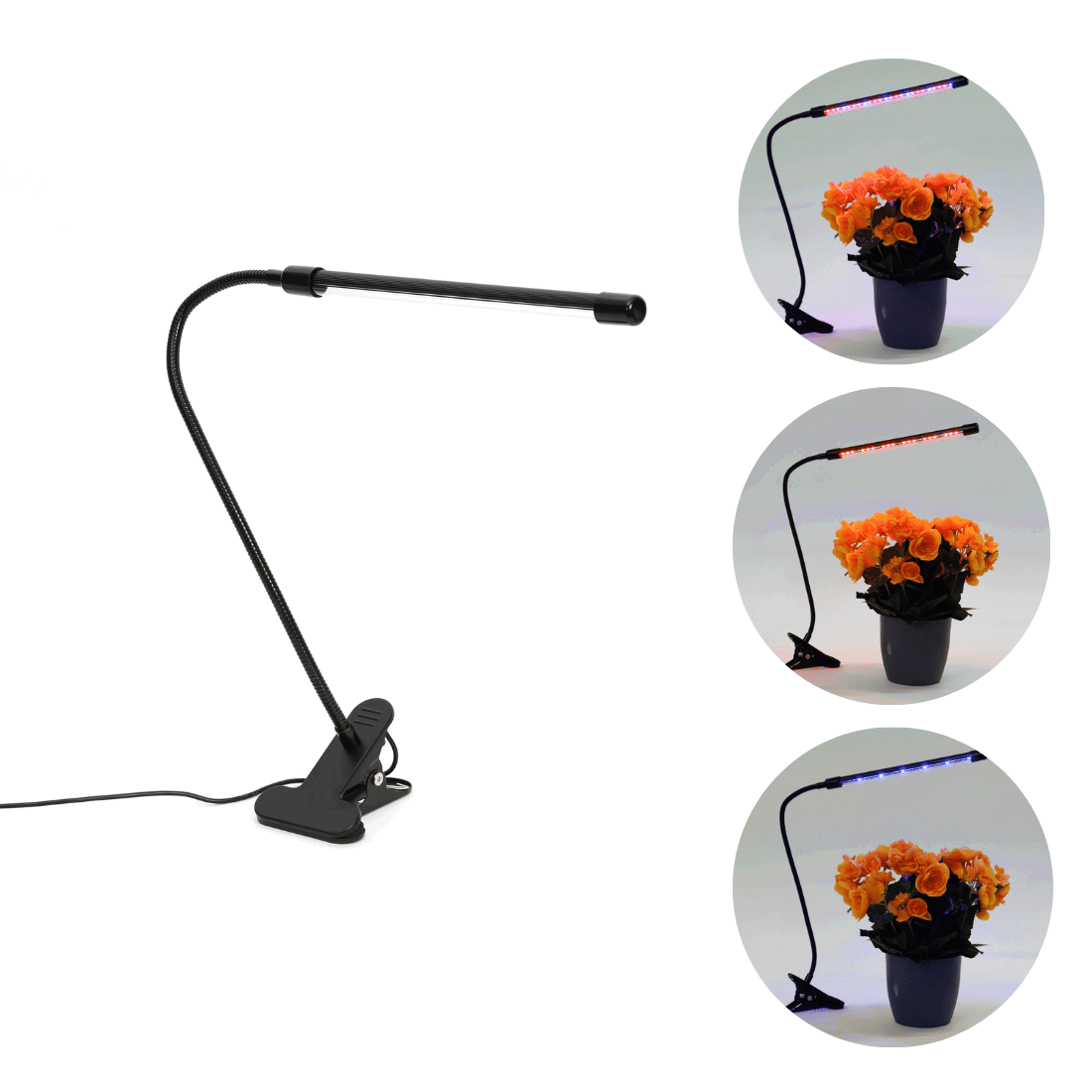 LED Grolys - 3W - Vækstlampe med klemme - 1A 5V USB - Fuld spektrum