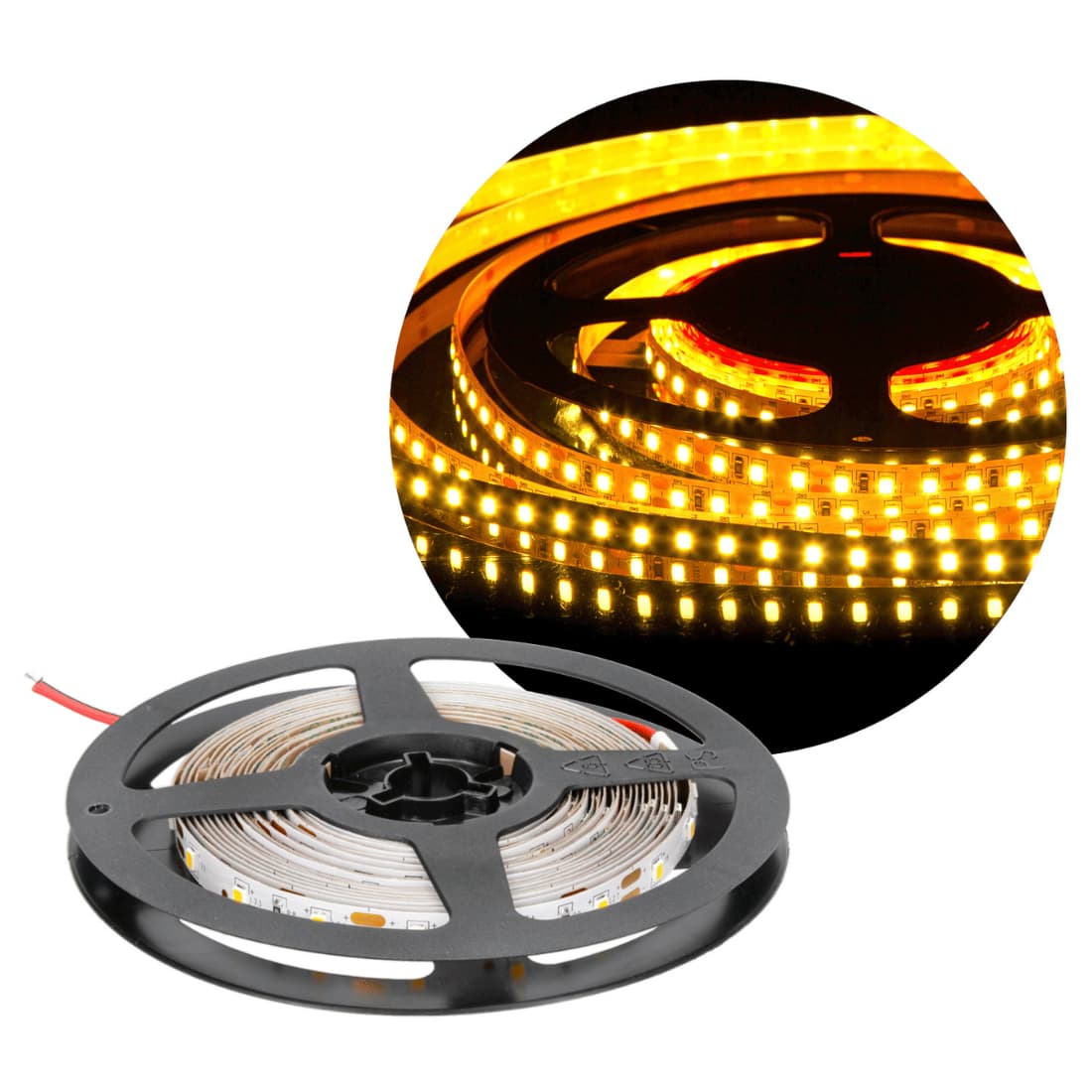 12V LED Strip - 5m - Gul Farve - 8 mm - 300 Dioder - Dæmpbar - IP65 - Udendørs