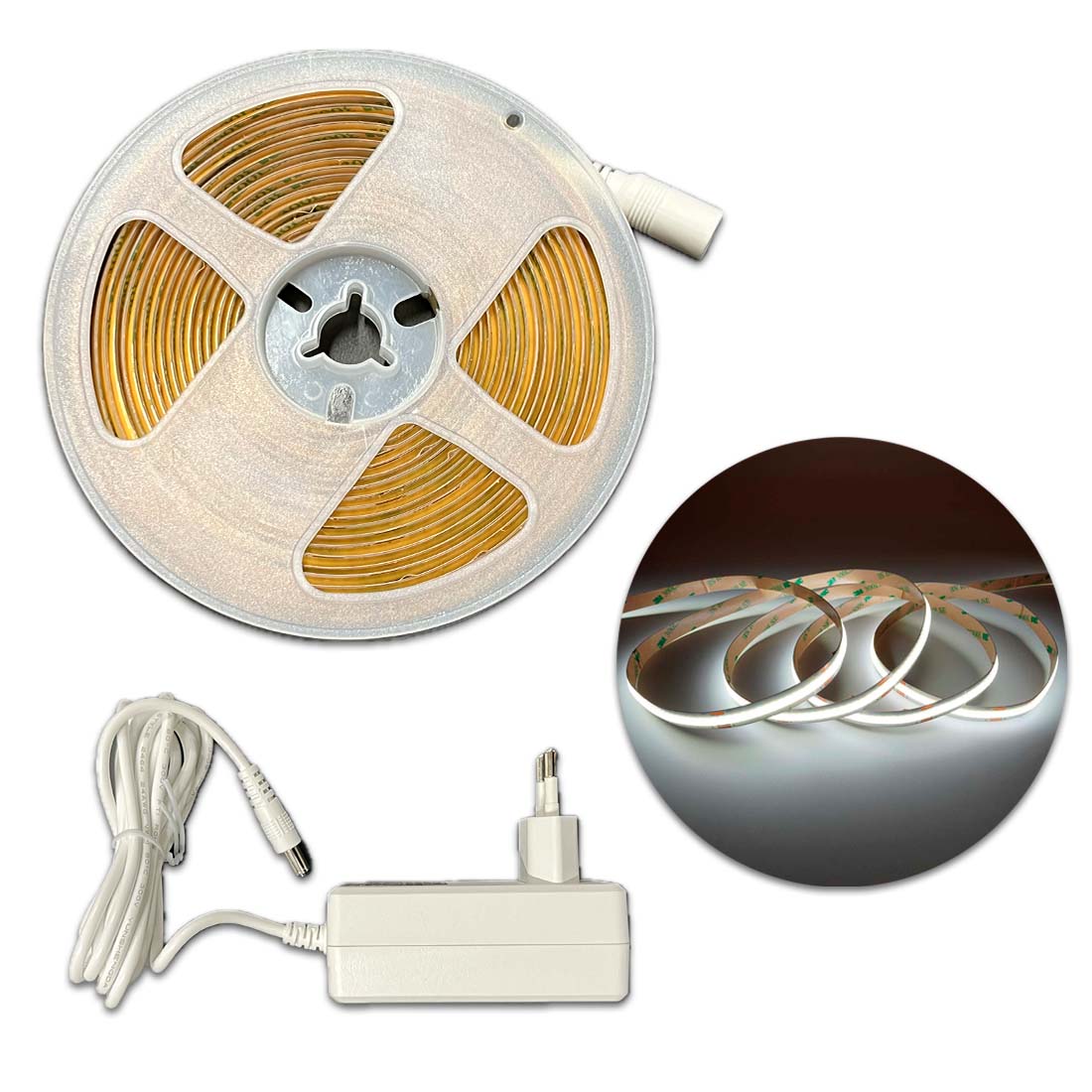 COB LED Strip - 8mm - IP20 - 24V - 4000K - 312LED/m - 6.6W/m - 5m-sæt