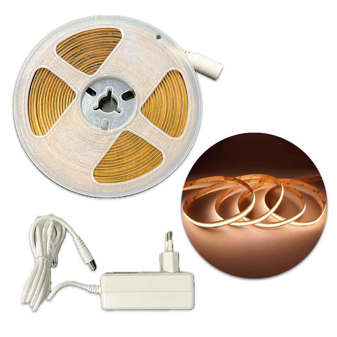 COB LED Strip - 8mm - IP20 - 24V - 3000K - 312LED/m - 6.6W/m - 5m-sæt