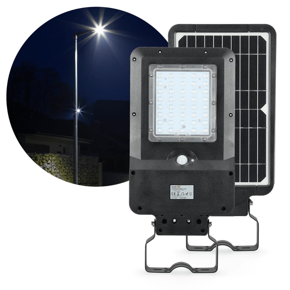 Solcelle Gadelampe - PIR Bevægelsesensor - 4000K - 15W - IP65