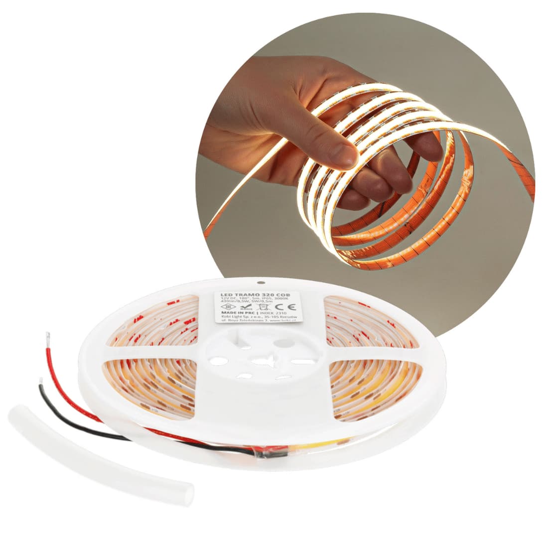 COB LED Strip 12V - 5m - 3000K - 8mm - IP20 - Dæmpbar