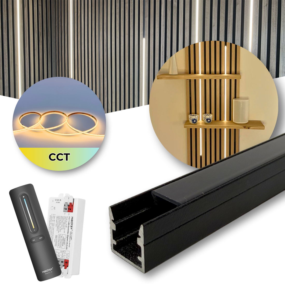 LED til Akustikpanel - CCT - 120cm - Inkl. Fjernbetjening, Controller & Profil