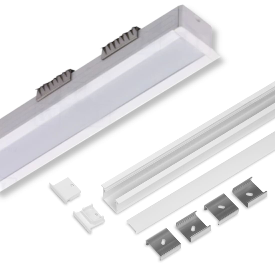 2m LED Skinne - 23x21mm - Hvid - Til Indbyg - Sæt